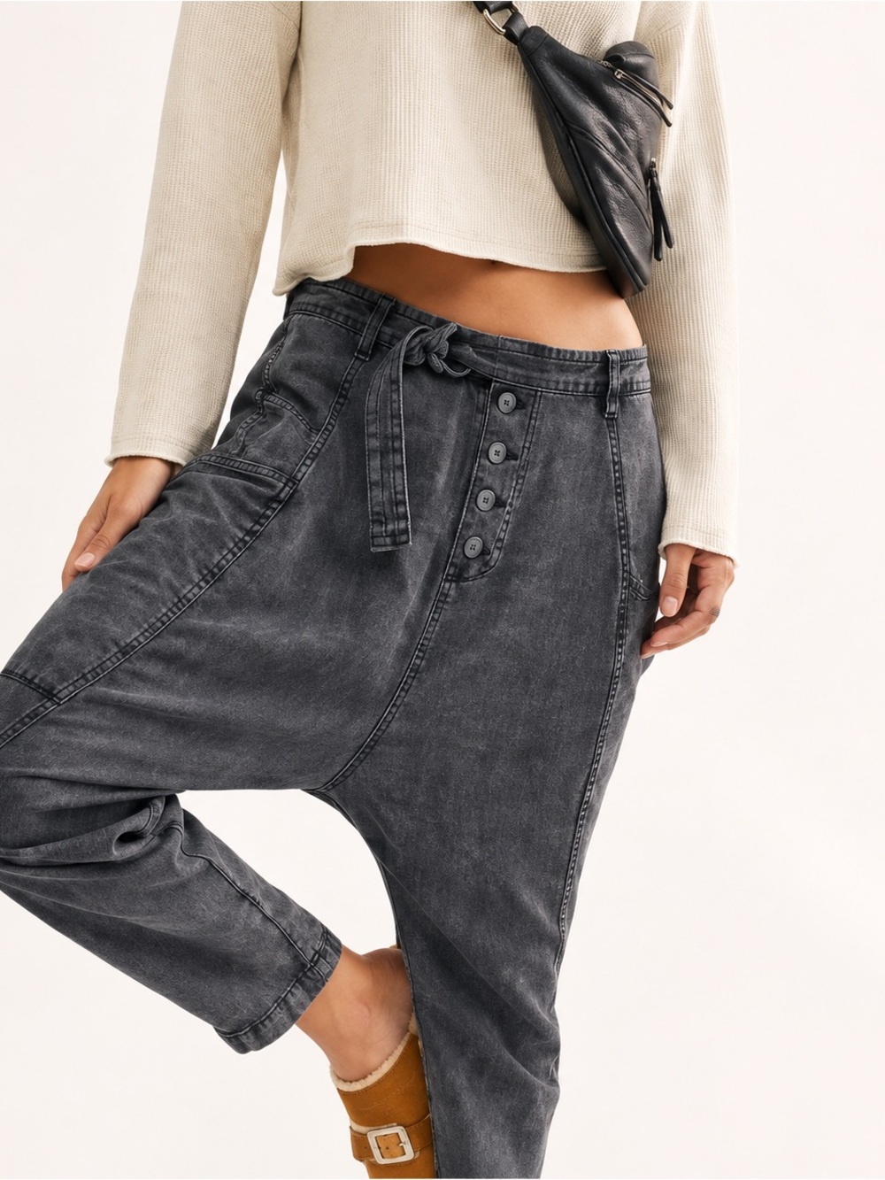 Free People Desert Daze Harem Pants Women’s 8 Black Linen Blend Boho